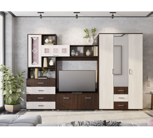 Распашной шкаф BTS Белла Венге / Ясень белый Венге / Ясень белый