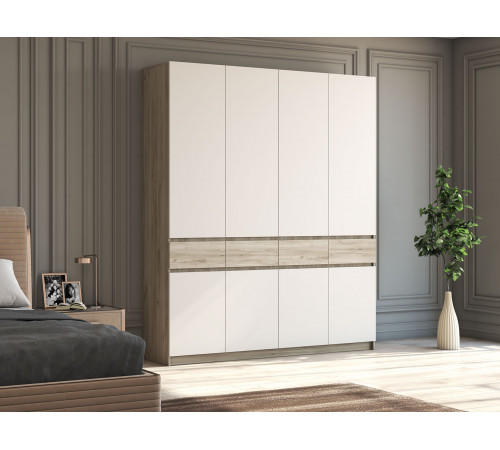 Распашной шкаф МК СТИЛЬ Бостон Дуб Крафт серый / Кашемир Дуб Крафт серый / Кашемир