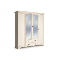 Распашной шкаф Кураж Сиена Бодега белый, патина золото С двумя зеркалами