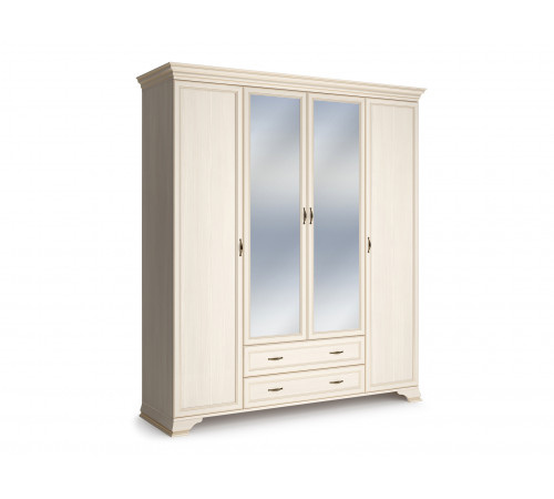 Распашной шкаф Кураж Сиена Бодега белый, патина золото С двумя зеркалами