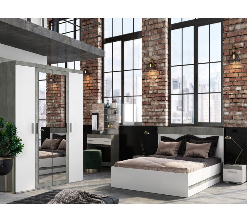 Распашной шкаф Мебелони Инстайл Бетон / Белый С дополнительными полками