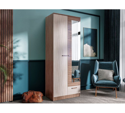 Распашной шкаф Эра Адель Ясень Шимо темный / Ясень Шимо светлый С полками и штангой