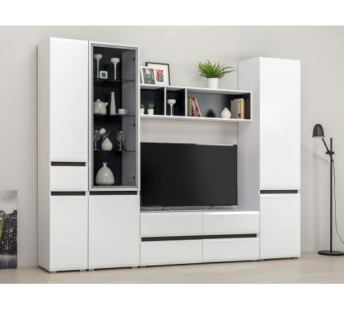 Распашной шкаф Моби Сидней Белый / Белый глянец / Черный Белый / Белый глянец / Черный