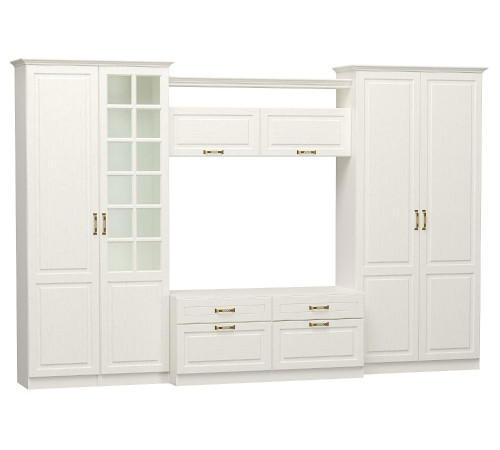 Распашной шкаф Моби Ливерпуль Ясень Ваниль / Белый С карнизом