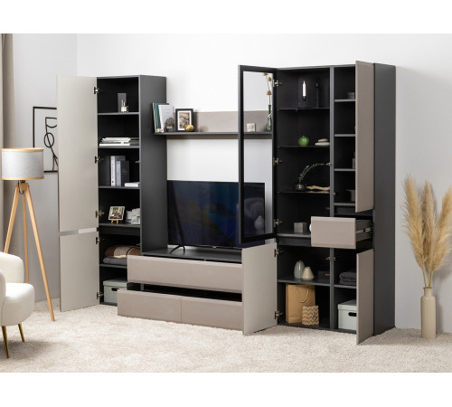 Распашной шкаф Моби Сидней Антрацит / Веллюто Капучино Антрацит / Веллюто Капучино