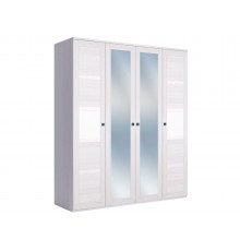 Распашной шкаф Кураж Парма Нео 21 Ясень Анкор светлый / Экокожа белая С двумя зеркалами