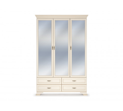 Распашной шкаф Кураж Сиена Бодега белый, патина золото С тремя зеркалами