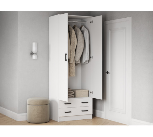 Распашной шкаф Эра Прагма Белый гладкий Со штангой