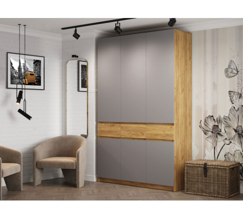 Распашной шкаф МК СТИЛЬ Бостон Дуб Крафт золотой / Серый шифер Дуб Крафт золотой / Серый шифер