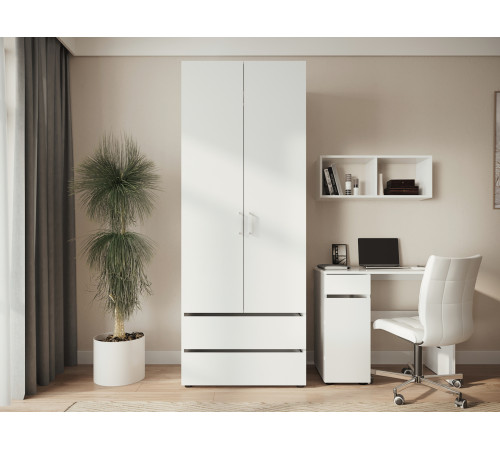 Распашной шкаф СВ-Мебель Тайлер Белый текстурный С дополнительными полками