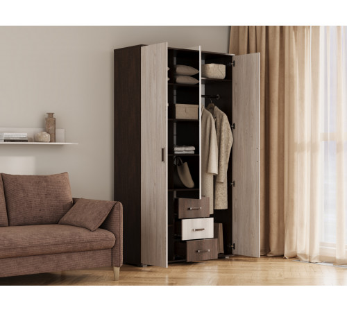 Распашной шкаф BTS Белла Венге / Ясень белый Венге / Ясень белый