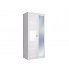 Распашной шкаф Кураж Парма Нео 19 Ясень Анкор светлый / Экокожа белая С одним зеркалом