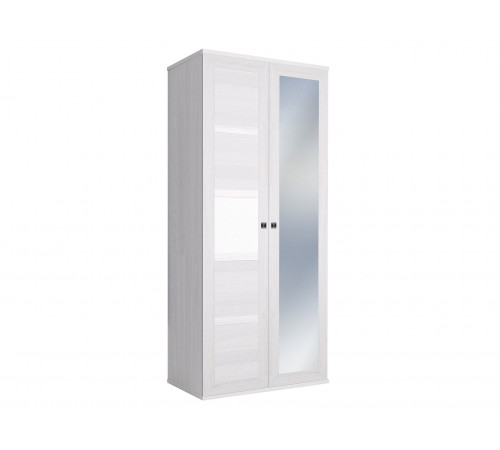 Распашной шкаф Кураж Парма Нео 19 Ясень Анкор светлый / Экокожа белая С одним зеркалом