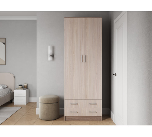 Распашной шкаф Эра Прагма Ясень Шимо темный / Ясень Шимо светлый С полками и штангой