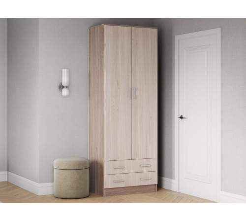 Распашной шкаф Эра Прагма Ясень Шимо темный / Ясень Шимо светлый С полками и штангой