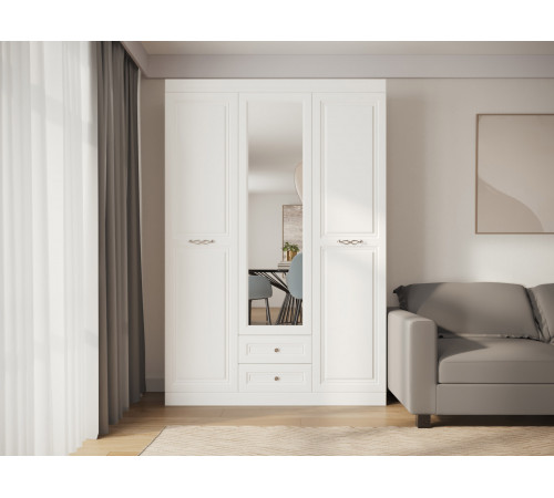 Распашной шкаф Правила мебели Аврора Белый античный / Зеркало Белый античный / Зеркало