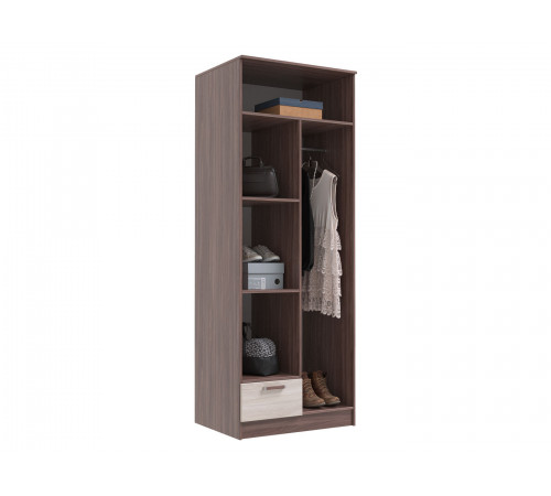 Распашной шкаф Эра Адель Ясень Шимо темный / Ясень Шимо светлый С полками и штангой