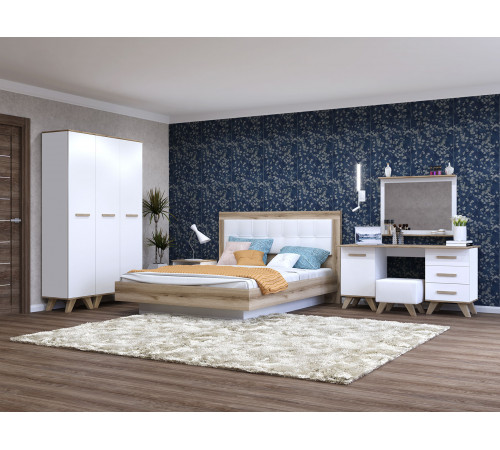 Распашной шкаф Кураж Вега Скандинавия Дуб Каньон / Белый / Белый глянец 194 см