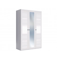 Распашной шкаф Кураж Парма Нео 20 Ясень Анкор светлый / Экокожа белая С одним зеркалом