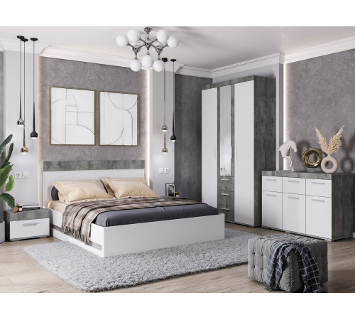 Распашной шкаф Мебелони Инстайл Бетон / Белый С дополнительными полками