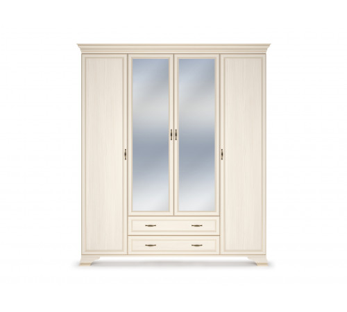 Распашной шкаф Кураж Сиена Бодега белый, патина золото С двумя зеркалами