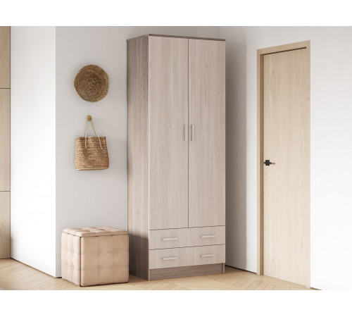 Распашной шкаф Эра Прагма Ясень Шимо темный / Ясень Шимо светлый С полками и штангой