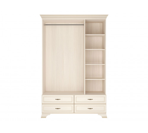 Распашной шкаф Кураж Сиена Бодега белый, патина золото С тремя зеркалами