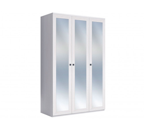 Распашной шкаф Кураж Парма Нео 20 Ясень Анкор светлый / Экокожа белая С зеркальными фасадами
