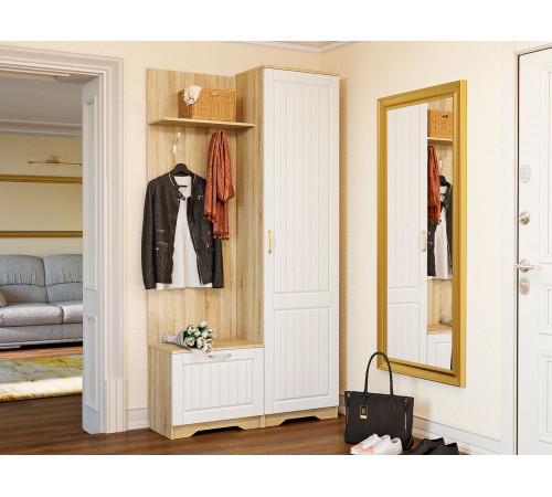 Распашной шкаф Сильва Оливия Лайт Дуб Сонома / Белое дерево Правая С тремя дополнительными полками