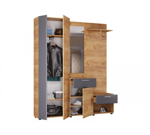 Распашной шкаф МК СТИЛЬ Сафари Дуб Крафт золотой / Графит Софт Дуб Крафт золотой / Графит Софт