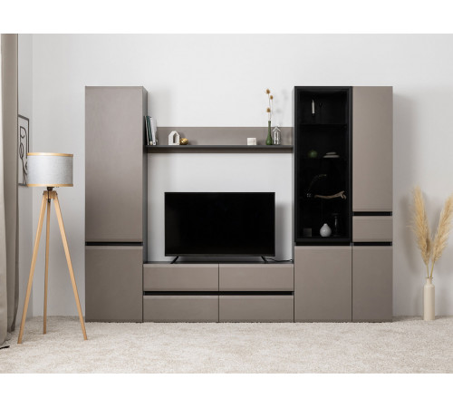 Распашной шкаф Моби Сидней Антрацит / Веллюто Капучино Антрацит / Веллюто Капучино