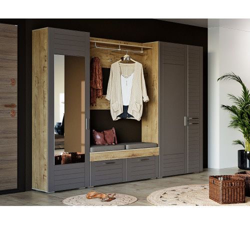 Распашной шкаф Сильва Ливорно Дуб Бунратти / Софт графит  С зеркалом