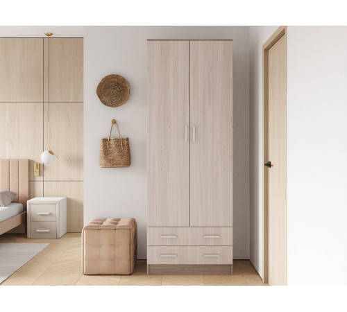 Распашной шкаф Эра Прагма Ясень Шимо темный / Ясень Шимо светлый С полками и штангой