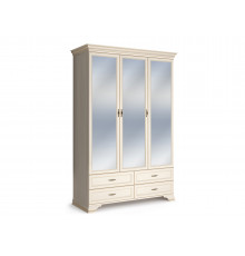 Распашной шкаф Кураж Сиена Бодега белый, патина золото С тремя зеркалами