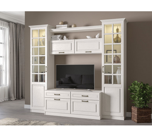 Шкаф навесной Моби Ливерпуль Ясень Ваниль / Белый Ясень Ваниль / Белый