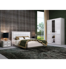 Спальный гарнитур Кураж Парма Нео 3 Ясень Анкор светлый / Экокожа белая Ясень Анкор светлый / Экокожа белая