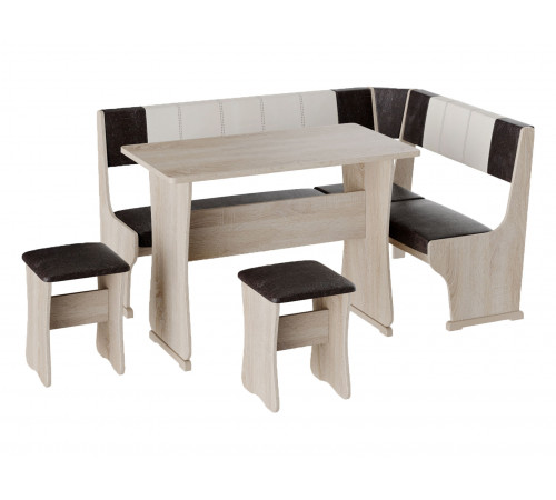 Кухонный уголок Budunov Group Сандро Дуб Сонома / Шоколад, бежевый, экокожа 150 см