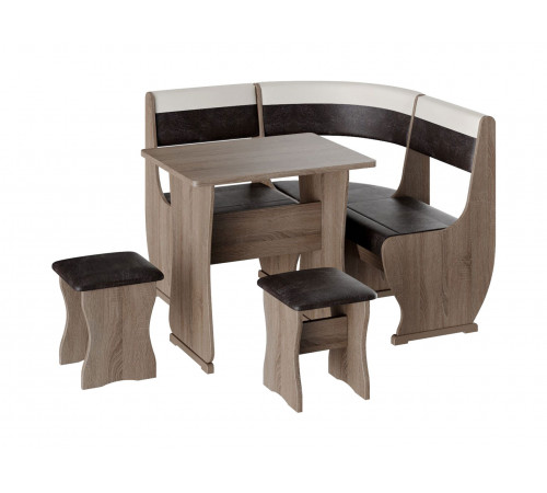 Кухонный уголок Budunov Group Алонзо, Альянс Дуб Сонома трюфель / Шоколад, бежевый, экокожа Малый