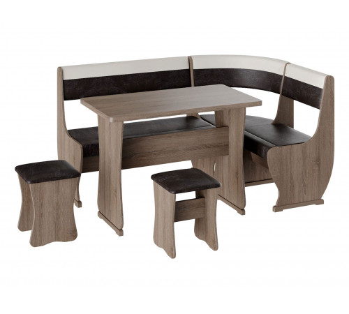 Кухонный уголок Budunov Group Алонзо, Альянс Дуб Сонома трюфель / Шоколад, бежевый, экокожа Большой