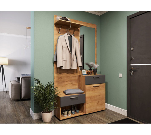 Прихожая МК СТИЛЬ Прихожая Сафари со шкафом и обувницей Дуб Крафт золотой / Графит Софт Дуб Крафт золотой / Графит Софт
