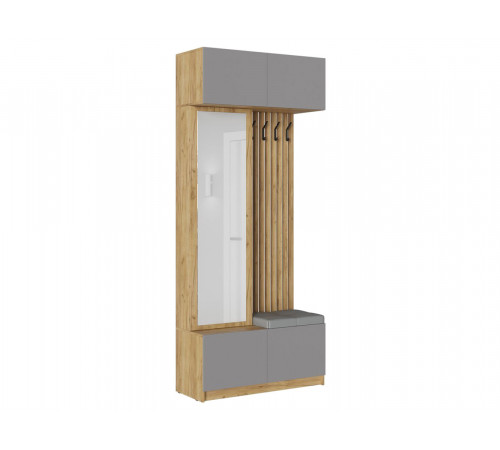 Прихожая МК СТИЛЬ Бостон Дуб Крафт золотой / Серый шифер / Серый, экокожа Дуб Крафт золотой / Серый шифер / Серый, экокожа