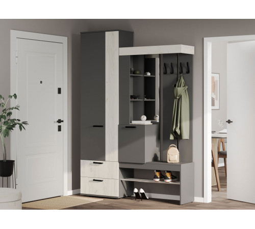 Прихожая Мебелони Трамп Графит / Дуб Крафт белый Графит / Дуб Крафт белый