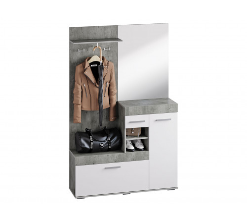 Прихожая Мебелони Инстайл Бетон / Белый Бетон / Белый