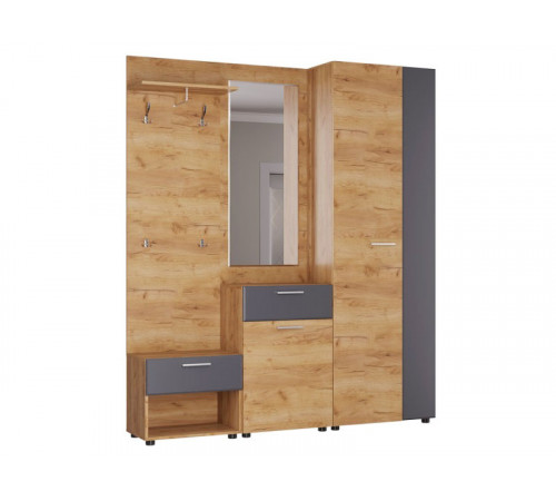 Прихожая МК СТИЛЬ Прихожая Сафари со шкафом и обувницей Дуб Крафт золотой / Графит Софт Дуб Крафт золотой / Графит Софт