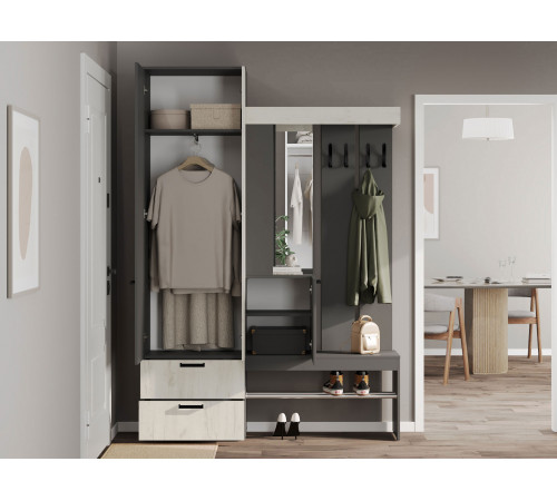 Прихожая Мебелони Трамп Графит / Дуб Крафт белый Графит / Дуб Крафт белый
