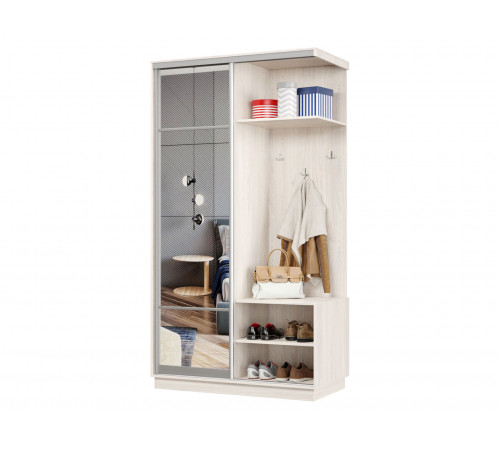 Прихожая Хочу домой Маршал Лайт Ясень Анкор светлый / Зеркало / Серебро, алюминий Правая 60 см