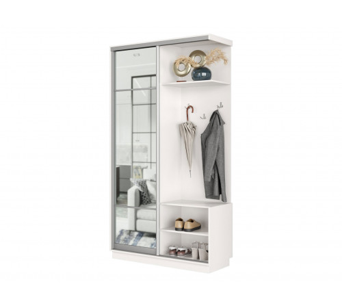 Прихожая Хочу домой Маршал Лайт Белый / Зеркало / Серебро, алюминий Правая 45 см