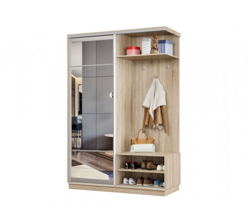 Прихожая Хочу домой Маршал Лайт Дуб Сонома / Зеркало / Серебро, алюминий Правая 45 см