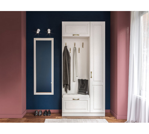 Прихожая Моби Ливерпуль Белый, поры дерева / Ясень ваниль / Белый, кожзам Без карниза