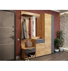 Прихожая МК СТИЛЬ Прихожая Сафари со шкафом и обувницей Дуб Крафт золотой / Графит Софт Дуб Крафт золотой / Графит Софт